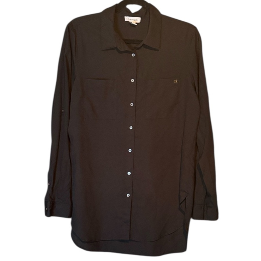 🌻 Calvin Klein Long Black Button Down Shirt (minor staining)